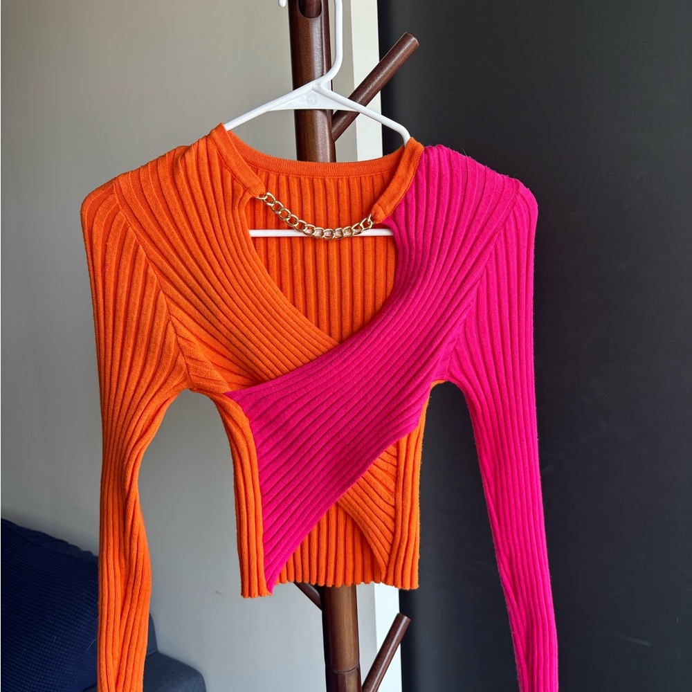 SHEIN Orange and Pink Ribbed Sweater